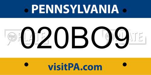 020BO9 Pennsylvania License Plate