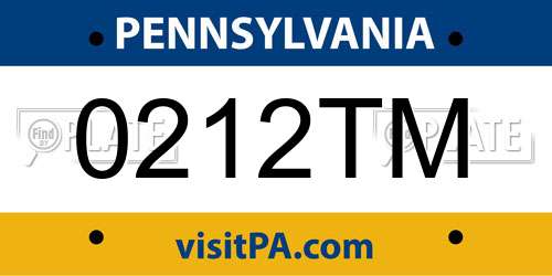 0212TM Pennsylvania License Plate