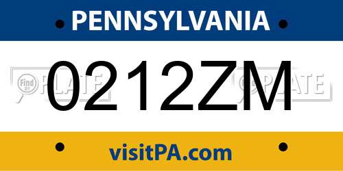 0212ZM Pennsylvania License Plate