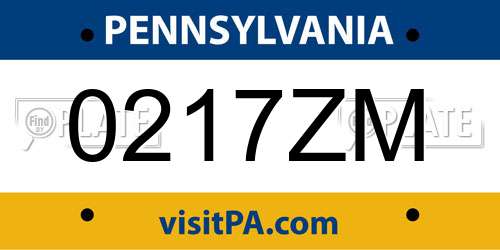 0217ZM Pennsylvania License Plate