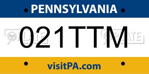 021TTM Pennsylvania License Plate