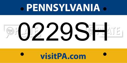 0229SH Pennsylvania License Plate