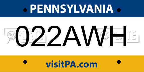 022AWH Pennsylvania License Plate