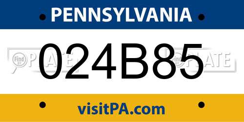 024B85 Pennsylvania License Plate