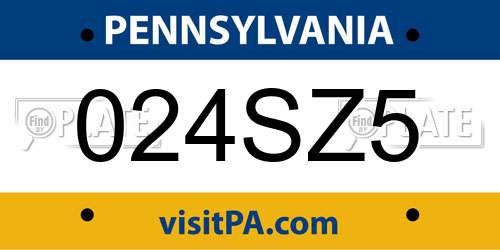 024SZ5 Pennsylvania License Plate