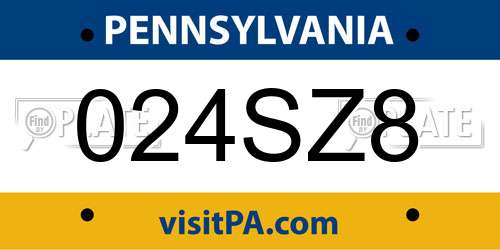024SZ8 Pennsylvania License Plate