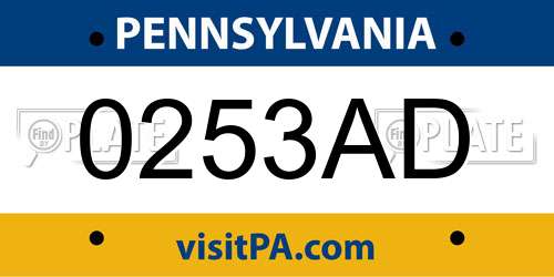 0253AD Pennsylvania License Plate