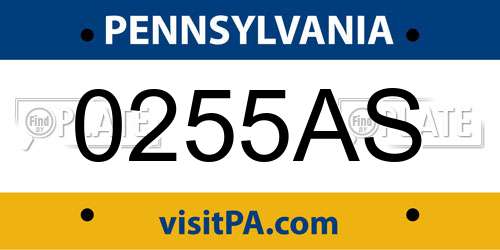 0255AS Pennsylvania License Plate