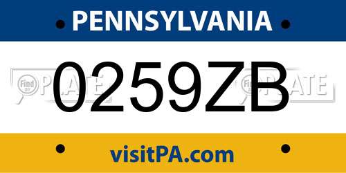 0259ZB Pennsylvania License Plate