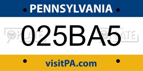 025BA5 Pennsylvania License Plate