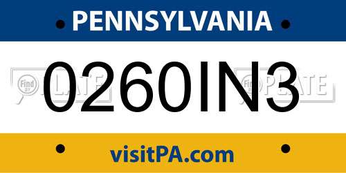 0260IN3 Pennsylvania License Plate
