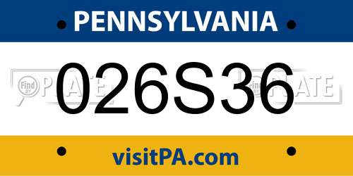 026S36 Pennsylvania License Plate