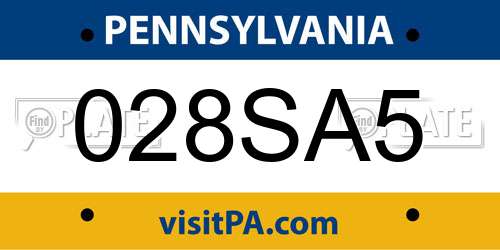 028SA5 Pennsylvania License Plate