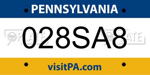 028SA8 Pennsylvania License Plate