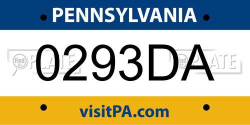 0293DA Pennsylvania License Plate