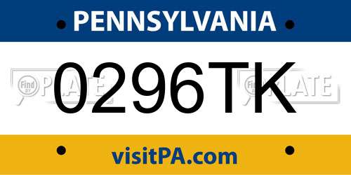 0296TK Pennsylvania License Plate