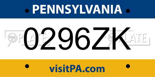 0296ZK Pennsylvania License Plate