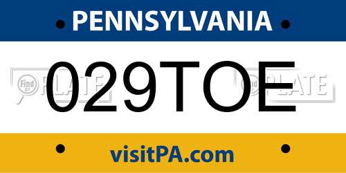 029TOE Pennsylvania License Plate