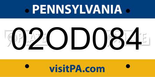 02OD084 Pennsylvania License Plate