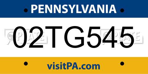 02TG545 Pennsylvania License Plate