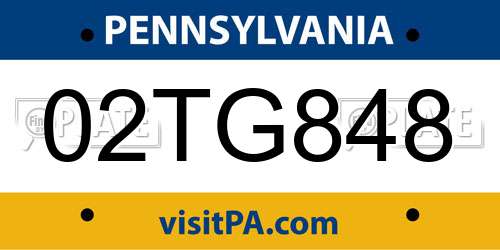 02TG848 Pennsylvania License Plate