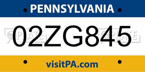 02ZG845 Pennsylvania License Plate