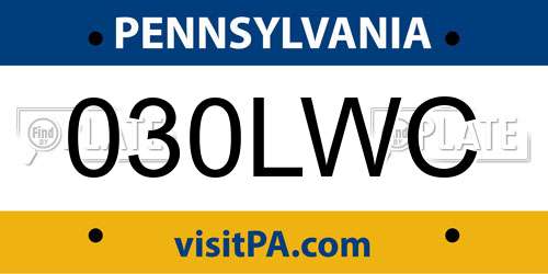 030LWC Pennsylvania License Plate