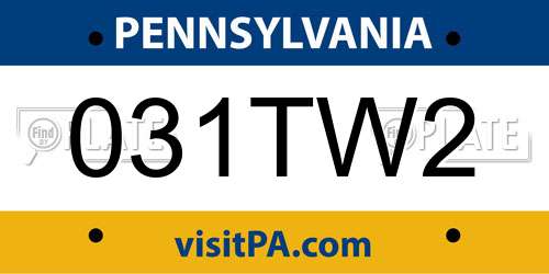 031TW2 Pennsylvania License Plate
