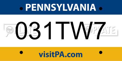 031TW7 Pennsylvania License Plate