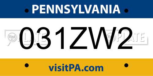031ZW2 Pennsylvania License Plate