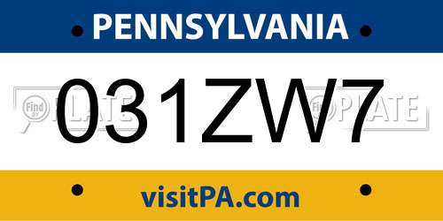 031ZW7 Pennsylvania License Plate