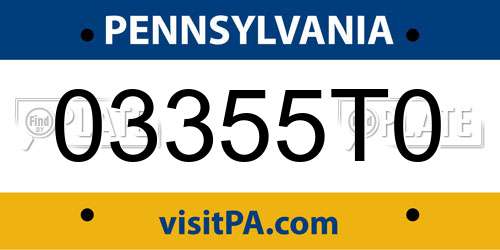03355T0 Pennsylvania License Plate