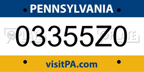 03355Z0 Pennsylvania License Plate