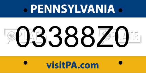 03388Z0 Pennsylvania License Plate