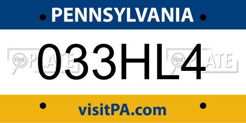 033HL4 Pennsylvania License Plate