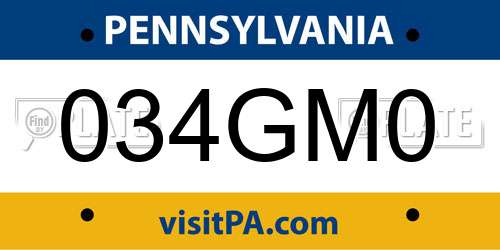 034GM0 Pennsylvania License Plate