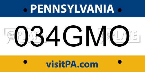 034GMO Pennsylvania License Plate