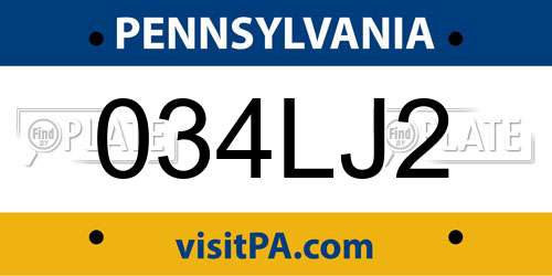 034LJ2 Pennsylvania License Plate