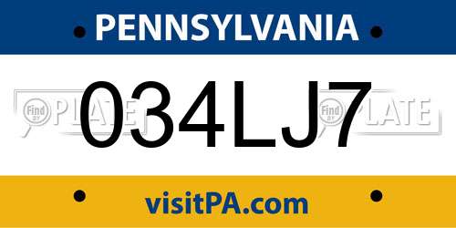 034LJ7 Pennsylvania License Plate