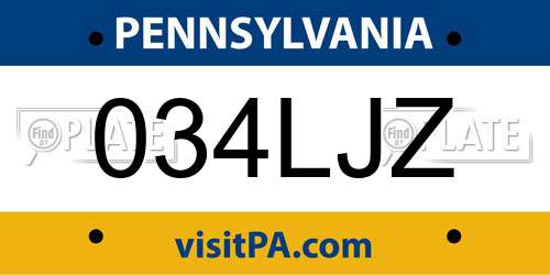 034LJZ Pennsylvania License Plate