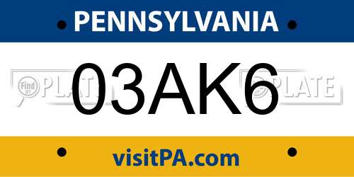 03AK6 Pennsylvania License Plate