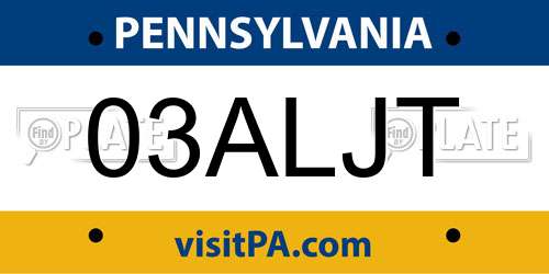 03ALJT Pennsylvania License Plate