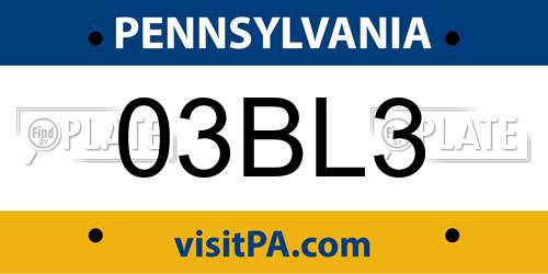 03BL3 Pennsylvania License Plate