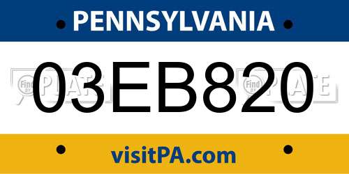 03EB820 Pennsylvania License Plate