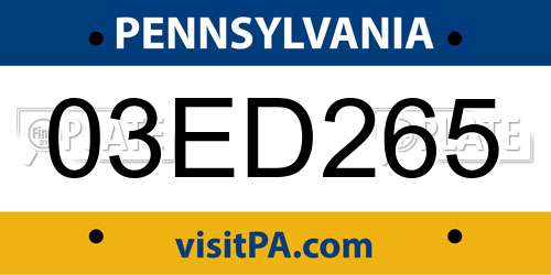 03ED265 Pennsylvania License Plate
