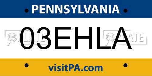 03EHLA Pennsylvania License Plate