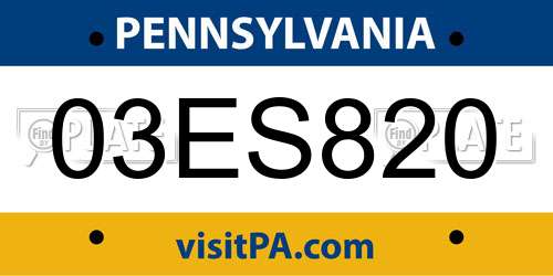 03ES820 Pennsylvania License Plate