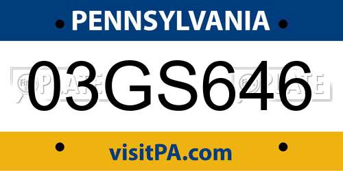 03GS646 Pennsylvania License Plate