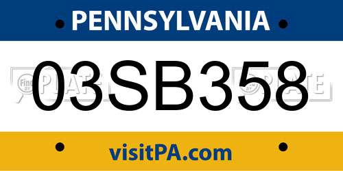 03SB358 Pennsylvania License Plate