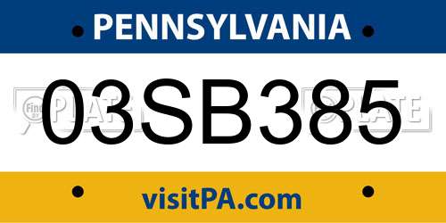 03SB385 Pennsylvania License Plate